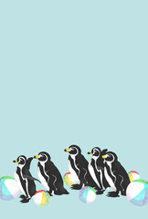 ペンギンの手描きイラスト　はがきサイズ