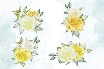 Foto op Aluminium Watercolor floral and leaves arrangement template collection © FederiqoEnd