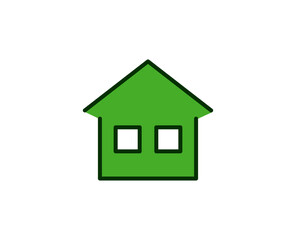 Green house flat icon. Single high quality outline symbol for web design or mobile app.  House thin line signs for design logo, visit card, etc. Outline pictogram EPS10