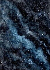 Cloudy Night Sky With Stars Watercolor Background