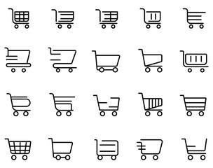 Simple set of shopping cart vector on white background.