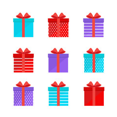 A set with a gift for any design. Colorful blank cardboard packaging. Product packaging. Surprise symbol. Christmas vector