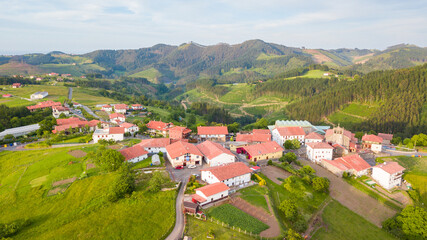 aerial view of countryside town in basque country, Spain