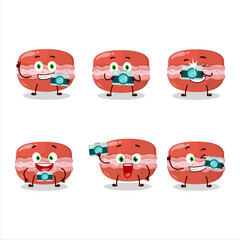 Photographer profession emoticon with red macaron cartoon character