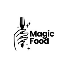 Obraz premium magic food fork hand logo vector icon illustration