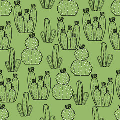 Cactus green plant Vector Seamless Repeating Pattern. Great as a textile print, fabric, background, packaging or giftwrap, wallpaper, scrapbooking, bookcover. Surface pattern design.