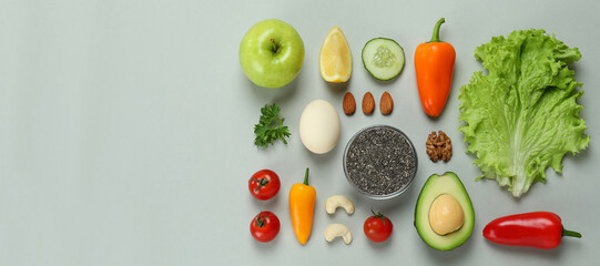 Concept of healthy nutrition on light gray background