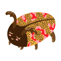 Cute yellow cartoon spotted beetle. Insect flat vector illustration isolated on white.