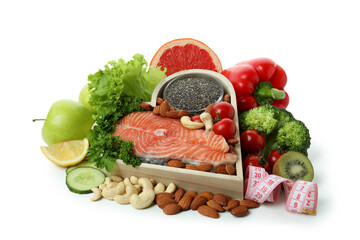 Healthy nutrition accessories isolated on white background