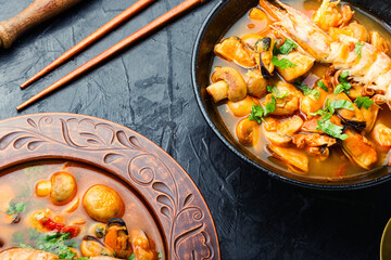 Thai tom yum soup with shrimp