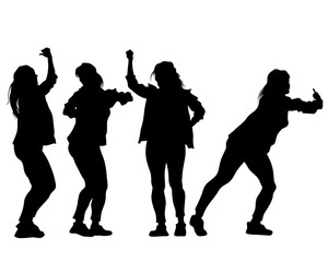 Young people are dancing in a nightclub. Isolated silhouettes on white background