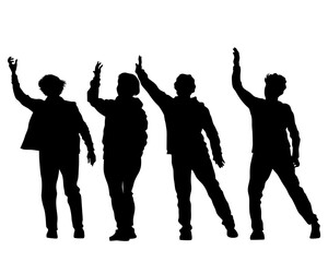 Young people are dancing in a nightclub. Isolated silhouettes on white background