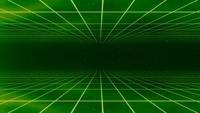 green retro futuristic 1980s glowing retrowave cyberpunk animated grid with moving particles