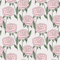 Pattern of pink abstract roses with a black outline