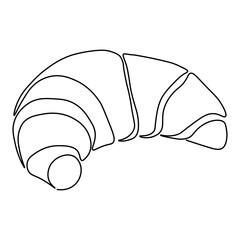 Continuous one line drawing of croissant. Contemporary vector illustration on white background. Black line art on white background.