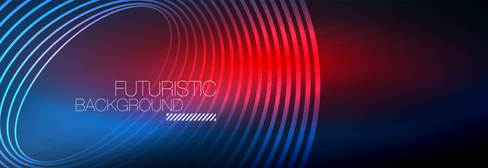 Dark abstract background with glowing neon circles. Trendy layout template for business or technology presentation, internet poster or web brochure cover, wallpaper