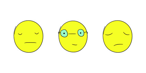 Set of Cute Emoticons Emoji. Smile icons. Isolated vector illustrations on white background