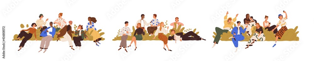 Poster community concept. set of diverse people's groups. international societies, social networks, teams a