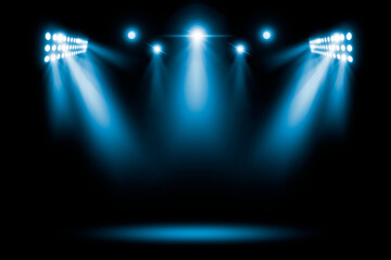 Stage podium with Blue lighting, Stage Podium Spots Scene Background.