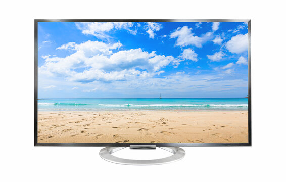 Television monitor Seascape and sky isolated on white background. with clipping path
