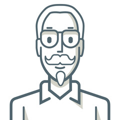 Avatar of a young man with goatee and mustache. Illustration of a young man drawn with simple lines.