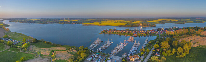 Panorama aerial view of  town Arnis on firth of  Schlei, Schleswig-Holsten, Germany. Aerial view of...