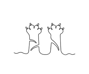 Continuous line art drawing of cat paw. Minimalist black outline art paw isolated on white background.