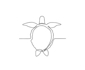 Fototapeta premium Continuous line art drawing of turtle. Minimalist black outline art sea turtle isolated on white background.