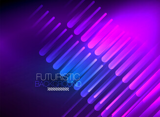 Bright neon color techno abstract background, shiny glowing neon lines in the dark background