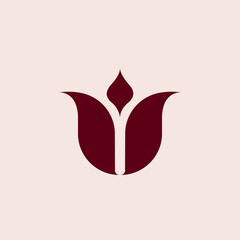 Letter U logo.Typographic icon.Lettering sign isolated on light background.Tulip, rose flower alphabet initial.Elegant, decorative, luxury style.Red color.Minimalist shape.