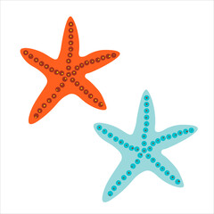Simple illustration of red and blue sea stars. Flat vector illustration