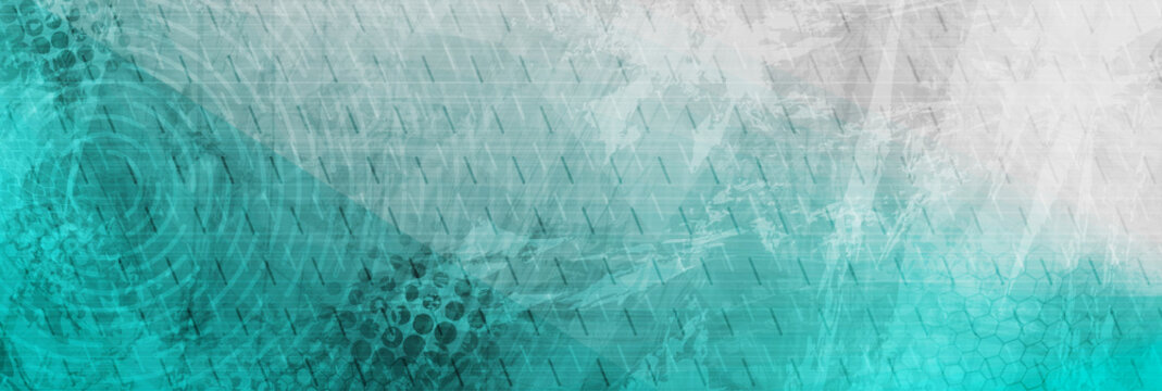 Cyan blue grunge tech geometric abstract background. Vector banner design