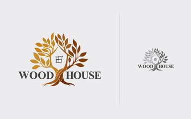 Wood House logo design for Environmental care, Social Academy logo template, and related business.