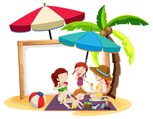 Summer beach theme with blank banner isolated on white background