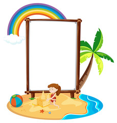 Empty banner template in beach scene isolated