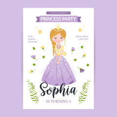 Birthday card template with princess