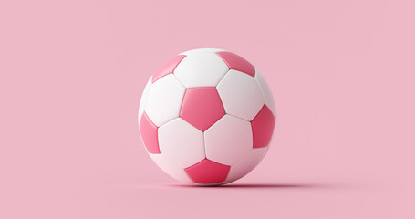 Pink soccer ball or football and sport equipment on pink pastel background with classic women team. 3D rendering. © Lemonsoup14