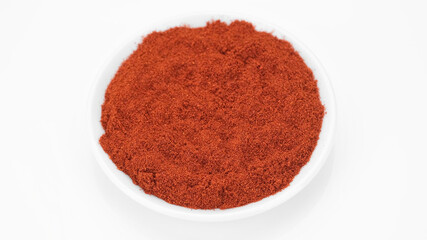 sweet smoked paprika top view isolated on white background