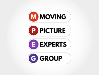 MPEG - Moving Picture Experts Group acronym, technology concept background