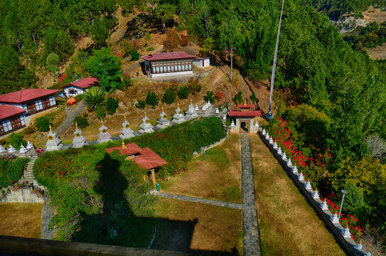 Shot of the Khamsum Yulley Namgyal Chorten near Punakha located in Bhutan.