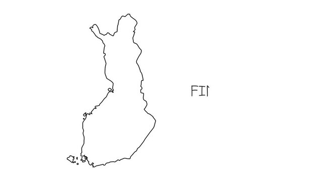 Finland map animation line. Black line animation letters drawing on a white background.