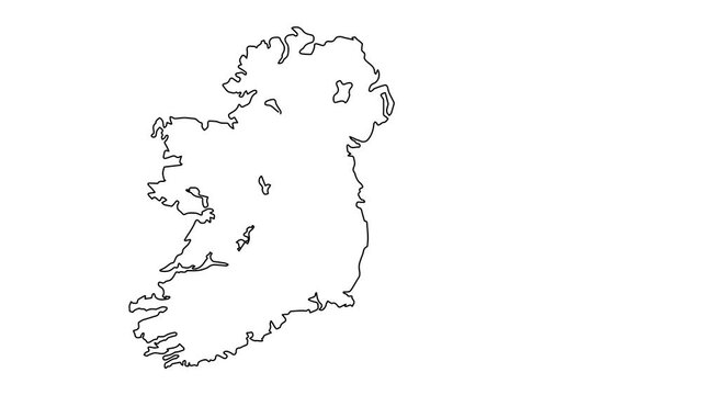 Ireland map animation line. Black line animation letters drawing on a white background.