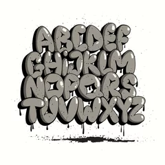 Poster Graffiti Bubble Alphabet. Bubble letters. Graffiti font, typography set. © Natalya