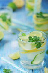 Fototapeta premium Glasses with lemon and lime lemonade