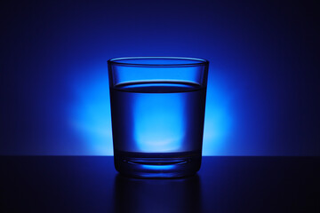 A glass with water at blue background