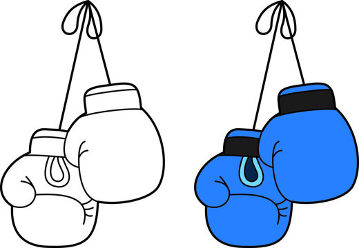 Boxing glove vector drawing line art and colored