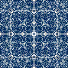 Seamless abstract geometric floral surface pattern in vivid colors with symmetrical form repeating horizontally and vertically. Use for fashion design, home decoration, wallpapers and gift packages.