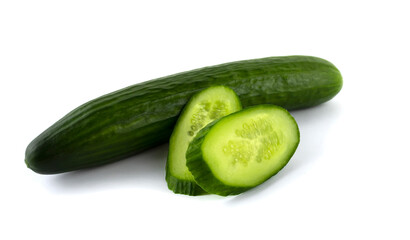 whole green cucumber and juicy slices