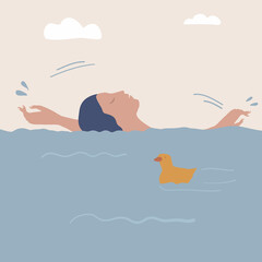 Girl swims in the sea. Summertime. - 436818999