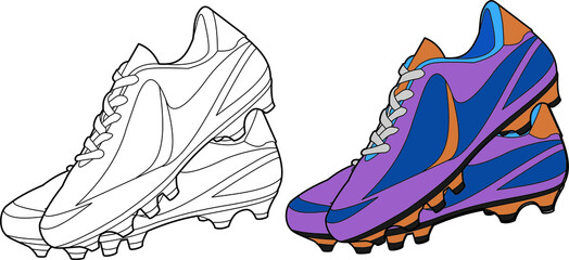 Soccer shoes vector drawing line art and colored - obrazy, fototapety, plakaty